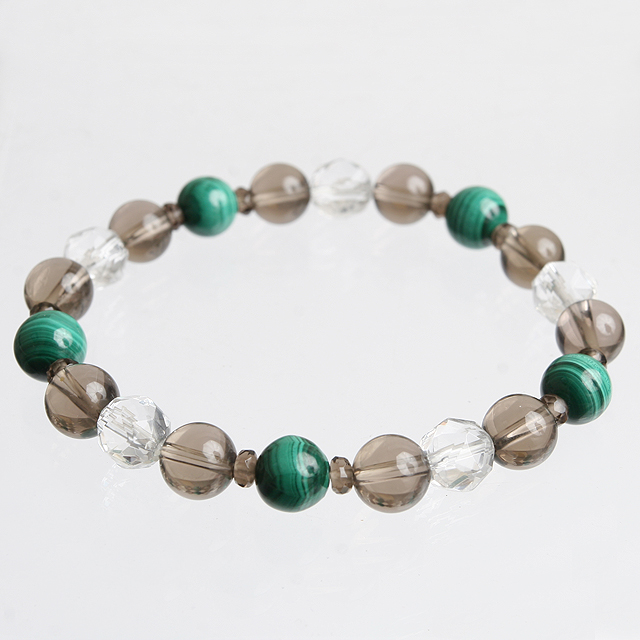 【パワーストーン　天然石　アクセサリー　デザイン　ジュエリー】マラカイトｘスモーキークォーツデザインブレスレット