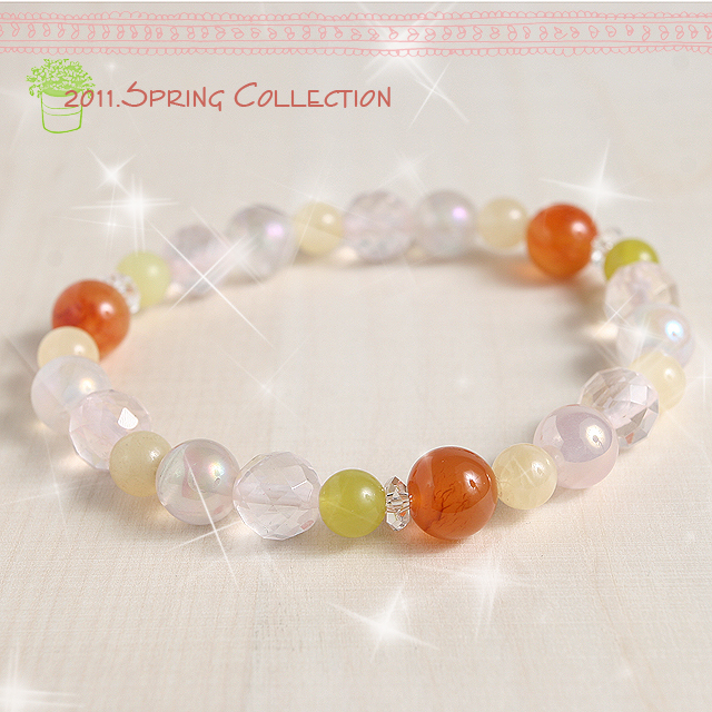 【パワーストーン　天然石　アクセサリー　デザイン　ジュエリー】マダガスカルオレンジカーネリアンｘオリーブストーンの天然石ブレスレット/パワーストーン