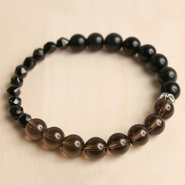 【パワーストーン　天然石　アクセサリー　デザイン　ジュエリー】スピネルｘ黒曜石ｘ煙水晶のブレスレット