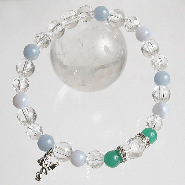 【パワーストーン　天然石　アクセサリー　デザイン　ジュエリー】人間関係-ヴァーダイトｘブルーレースｘエンジェライトのデザインブレスレット