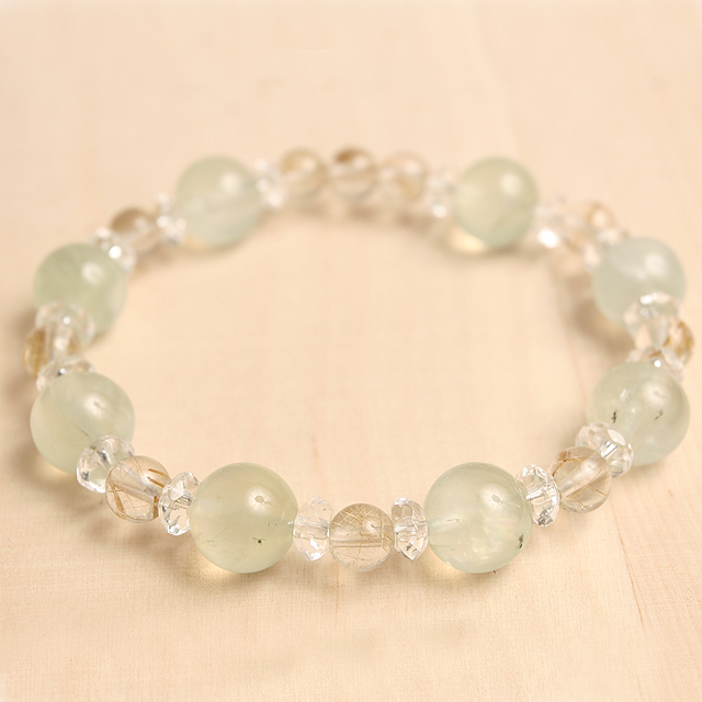 【パワーストーン　天然石　アクセサリー　デザイン　ジュエリー】【仕事運/金運】プレナイトとルチルクォーツの天然石コンビブレスレット/パワーストーン