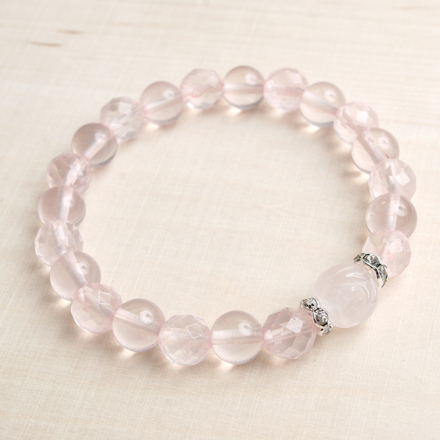 【パワーストーン　天然石　アクセサリー　デザイン　ジュエリー】バラ彫刻ローズｘローズデザインブレスレット