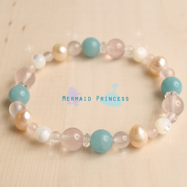 【パワーストーン　天然石　アクセサリー　デザイン　ジュエリー】マーメイドプリンセスの天然石ブレスレット （淡水パールxブルークォーツァイト）
