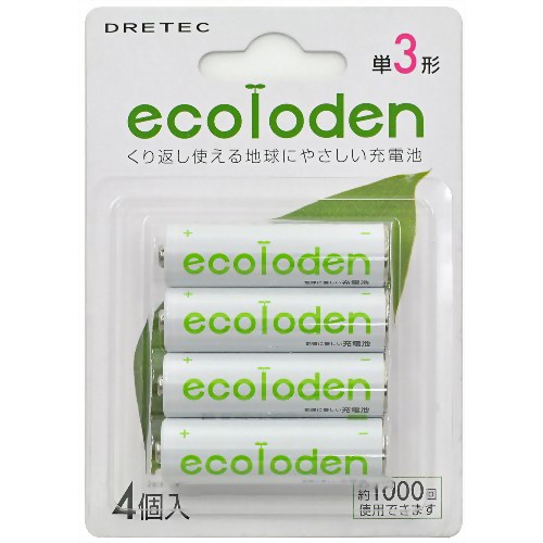 ドリテック 単3形充電池 エコロでん 4本パック RB-304GN 【ドリテック】