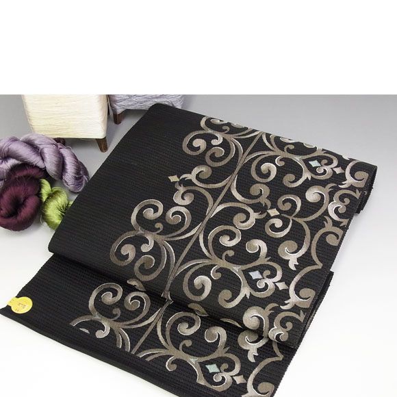 【織りたて納品】名古屋帯 西陣織 正絹 アラベスク 唐草模様 カジュアルデザイン【辻梅機業店】